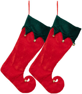 Feeric lights & Christmas Decoratie kerstsok - 2x st- elf laars - H45 cm - rood - vilt