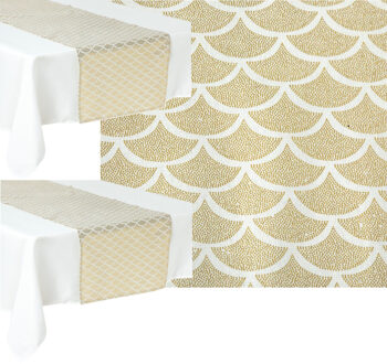 Feeric lights & Christmas Decoratie stof/tafelloper - 2x - goud?- katoen/polyester?- 200 x 40 cm?- schubben