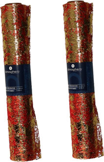 Feeric lights & Christmas Decoratie stof/tafelloper - 2x - rood -500 x 28 cm - polyester - tafeldecoratie - kerstversiering