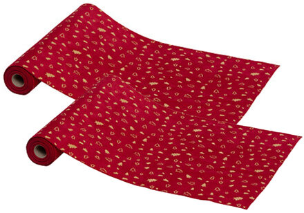 Feeric lights & Christmas Decoratie stof/tafelloper - 2x - rood - 500 x 28 cm - polyester - tafelversiering - kerstdiner