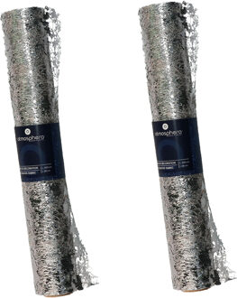 Feeric lights & Christmas Decoratie stof/tafelloper - 2x - zilver -500 x 28 cm - polyester - kerstdiner tafeldecoratie