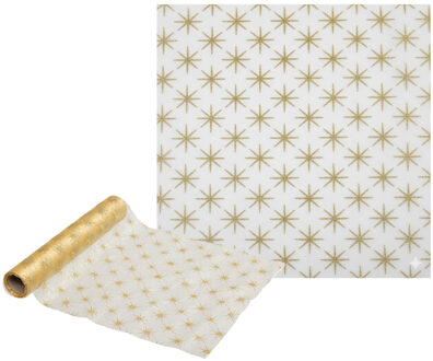 Feeric lights & Christmas Decoratie stof/tafelloper - goud - 500 x 28 cm - polyester - tafelversiering - kerstdiner