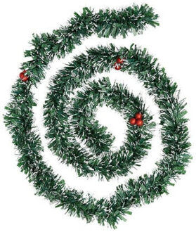 Feeric lights & Christmas Dennenslinger - met sneeuw en rode besjes - 200 x 7,5 cm - kunststof - dennen guirlande