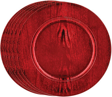 Feeric lights & Christmas Diner/kerstdiner onderborden - 12x st - hout look - rood - kunststof - D33 x H2 cm- rond