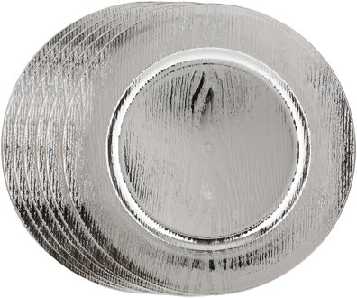 Feeric lights & Christmas Diner/kerstdiner onderborden - 12x st - hout look - zilver - kunststof - D33 x H2 cm- rond