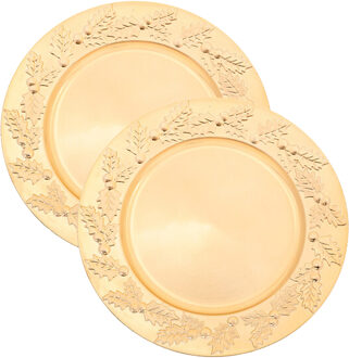 Feeric lights & Christmas Diner/Kerstdiner onderborden - 2x - goud - kerstprint - rond - D33 cm - multifunctioneel