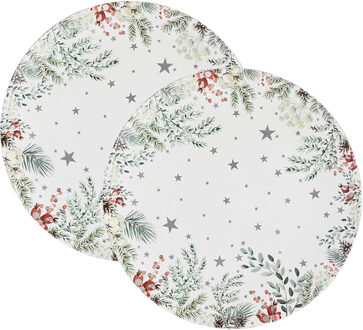 Feeric lights & Christmas Diner/Kerstdiner onderborden - 2x - kerstprint - rond - D33 cm - multifunctioneel