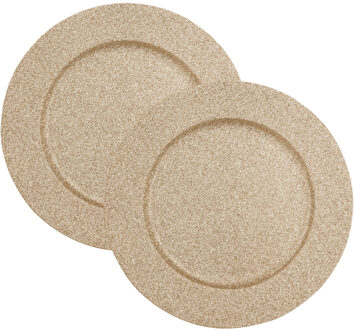 Feeric lights & Christmas Diner/kerstdiner onderborden - 2x st - goud - glitter - kunststof - D33 x H1,6 cm- rond