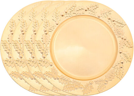 Feeric lights & Christmas Diner/Kerstdiner onderborden - 4x - goud - kerstprint - rond - D33 cm - multifunctioneel