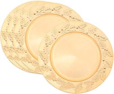 Feeric lights & Christmas Diner/Kerstdiner onderborden - 4x - goud - kerstprint - rond - D33 cm - multifunctioneel