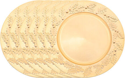 Feeric lights & Christmas Diner/Kerstdiner onderborden - 6x - goud - kerstprint - rond - D33 cm - multifunctioneel