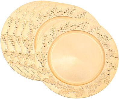 Feeric lights & Christmas Diner/Kerstdiner onderborden - 6x - goud - kerstprint - rond - D33 cm - multifunctioneel