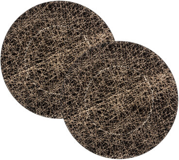 Feeric lights & Christmas Diner/kerstdiner onderborden - 6x st - zwart/goud - kunststof - D33 x H1,5 cm- rond