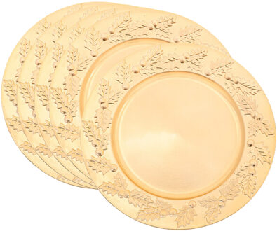 Feeric lights & Christmas Diner/Kerstdiner onderborden - 8x - goud - kerstprint - rond - D33 cm - multifunctioneel