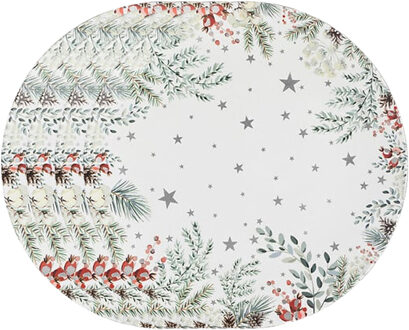 Feeric lights & Christmas Diner/Kerstdiner onderborden - 8x - kerstprint - rond - D33 cm - multifunctioneel