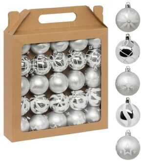 Feeric lights & Christmas Feeric Christmas gedecoreerde kerstballen 25x- 6 cm - zilver/wit -kunststofA - Kerstbal Zilverkleurig