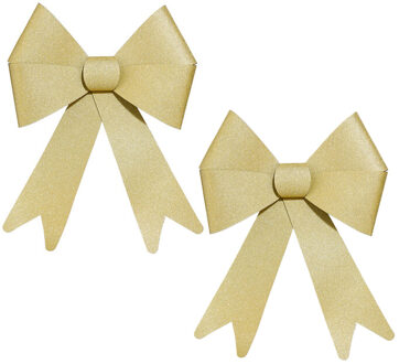 Feeric lights & Christmas Feeric Christmas Kerst strik - 2x - goud - glitter - 30 cm - pvc - decoratiestrik - kerststrik