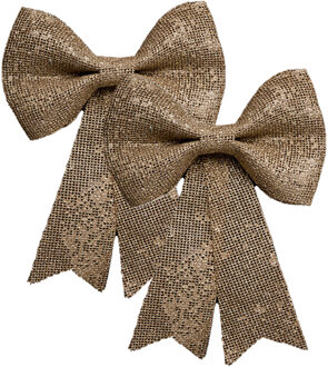 Feeric lights & Christmas Feeric christmas Kerst strik - 2x - goud - jute - 24 cm - pailletten - kerststrikje - kerstversierin