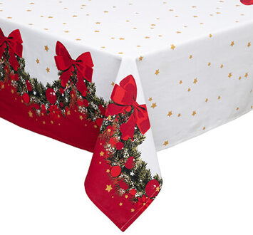 Feeric lights & Christmas Feeric Christmas Kerst tafelkleed - rood/wit - 240 x 140 cm - katoen - tafellaken