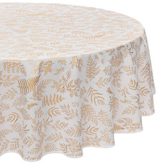 Feeric lights & Christmas Feeric Christmas Kerst tafelkleed - wit/goud - rond - D180 cm - katoen - tafellaken