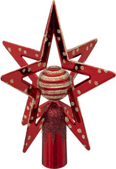 Feeric lights & Christmas Feeric Christmas Kerstboom piek ster - rood/goud - H27 cm - kunststof