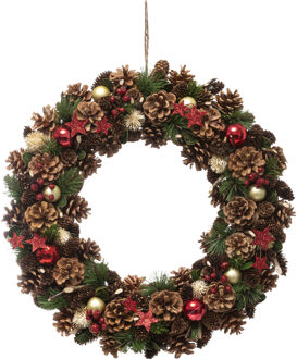 Feeric lights & Christmas Feeric Christmas Kerstkrans - kerstversiering - 50 x 8 cm - dennenappels - kunststof Rood