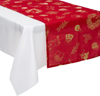 Feeric lights & Christmas Feeric christmas tafelloper kerst - rood/goud -polyester -200 x 45 cm - Tafellakens