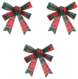 Feeric lights & Christmas Feeric christmasA strikjes - 3x - rood/groen - 10 x 12 cm - polyester - Kersthangers