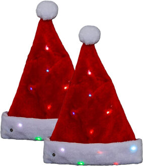 Feeric lights & Christmas Feeric Kerstmuts - 2x - rood - met gekleurd LED verlichting - L30 x H30 cm - volwassenen