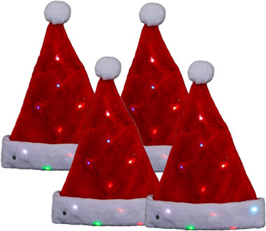 Feeric lights & Christmas Feeric Kerstmuts - 4x - rood - met gekleurd LED verlichting - L30 x H30 cm - volwassenen