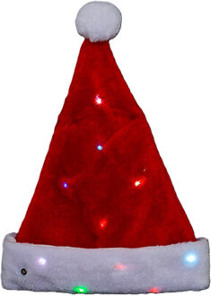 Feeric lights & Christmas Feeric Kerstmuts - rood - met gekleurd LED verlichting - L30 x H30 cm - volwassenen