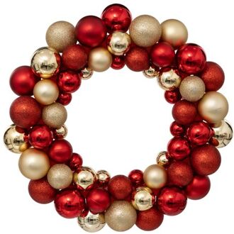 Feeric lights & Christmas Feeric lights and christmas deurkrans kerstballen - rood/goud - D35 cm - Kerstkransen