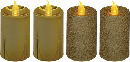 Feeric lights & Christmas Feeric lights and christmas Kaarsen - 4x stuks - goud - LED - H7,5 cm - glans en glitterafwerking Goudkleurig