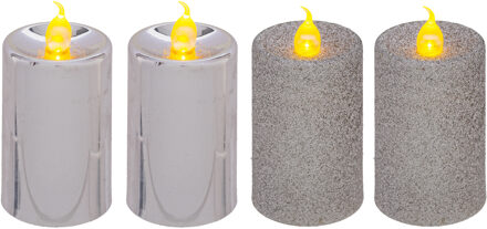 Feeric lights & Christmas Feeric lights and christmas Kaarsen - 4x stuks - zilver - LED - H7,5 cm - glans en glitterafwerking