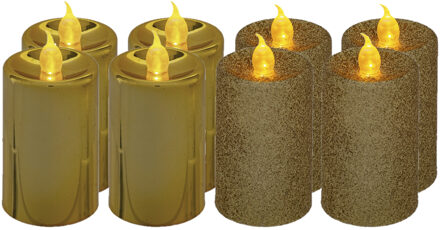 Feeric lights & Christmas Feeric lights and christmas Kaarsen - 8x stuks - goud - LED - H7,5 cm - glans en glitterafwerking