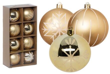 Feeric lights & Christmas Feeric lights and christmas kerstballen 8x - 8 cm - kunststof -goud - Kerstbal Goudkleurig