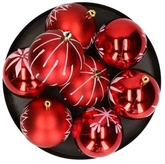 Feeric lights & Christmas Feeric lights and christmas kerstballen 8x - 8 cm - kunststof -rood - Kerstbal