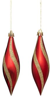 Feeric lights & Christmas Feeric lights and christmas kersthangers - druppels- 4x - kunststof - Kerstbal Rood