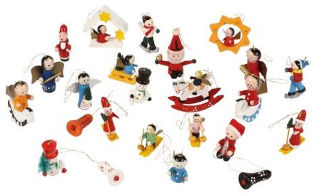 Feeric lights & Christmas Feeric lights and christmas kersthangers ornamenten- 24x stuks - hout - Kersthangers Rood