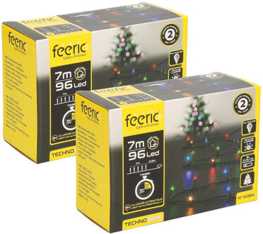 Feeric lights & Christmas Feeric lights kerstverlichting - 2x - gekleurd - 7 m - 96 leds - batterij - Kerstverlichting kerstboom Zwart