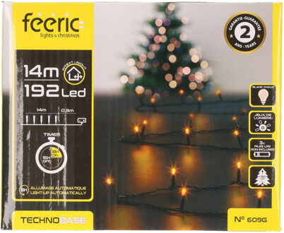 Feeric lights & Christmas Feest lichtsnoer - warm wit - 14 meter - 192 led lampjes - zwart snoer - op batterijen