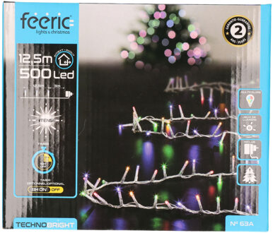Feeric lights & Christmas Feestverlichting - gekleurd - 12 meter - 500 led lampjes - transparant snoer - 8 functies