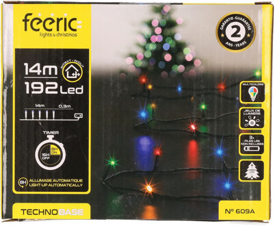 Feeric lights & Christmas Feestverlichting - gekleurd - 14 meter - 192 led lampjes - zwart snoer - op batterijen