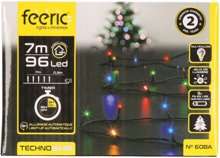 Feeric lights & Christmas Feestverlichting - gekleurd - 7 meter - 96 led lampjes - zwart snoer - op batterijen