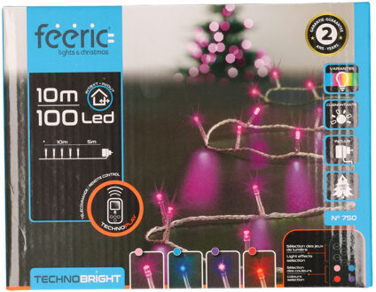 Feeric lights & Christmas Feestverlichting - roze, blauw, rood, paars - 100 leds - 10 m - transparant snoer