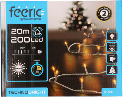 Feeric lights & Christmas Feestverlichting - warm wit - 20 meter - 200 led lampjes - transparant snoer