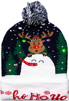 Feeric lights & Christmas Foute muts - groen - met LED verlichting - Ho Ho Ho - volwassenen - kerstmuts