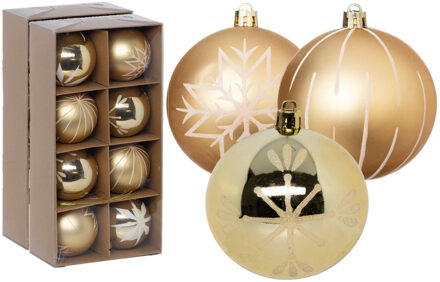 Feeric lights & Christmas Gedecoreerde kerstballen - 16x st - 8 cm - kunststof - goud/wit