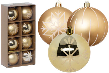Feeric lights & Christmas Gedecoreerde kerstballen - 8x st - 8 cm - kunststof - goud/wit Goudkleurig