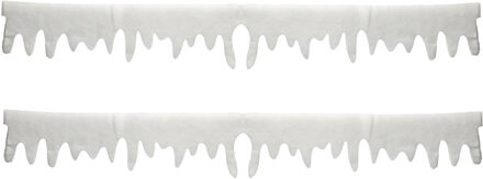 Feeric lights & Christmas Ijspegelranden/sneeuwranden - 2x - wit met glitter - 180 x 15 cm - polyester - sneeuwversiering
